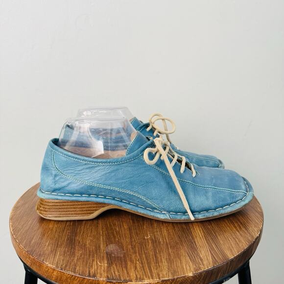 Elle Blue Leather Slip On Lace Up Shoes Women’s Size 8 - Picture 4 of 11